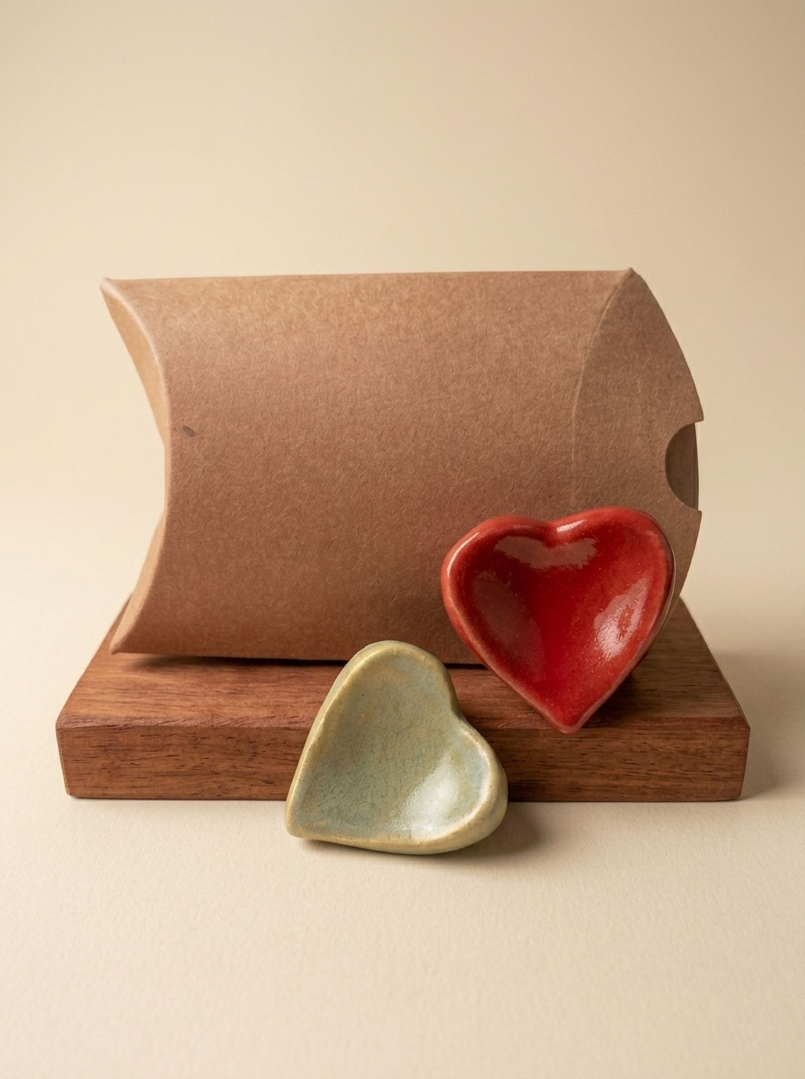 Worry stones en céramique, cœurs rouge et vert